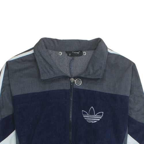 Adidas Mens Blue Grey Track Jacket Size XL Full Zip Retro Windbreaker