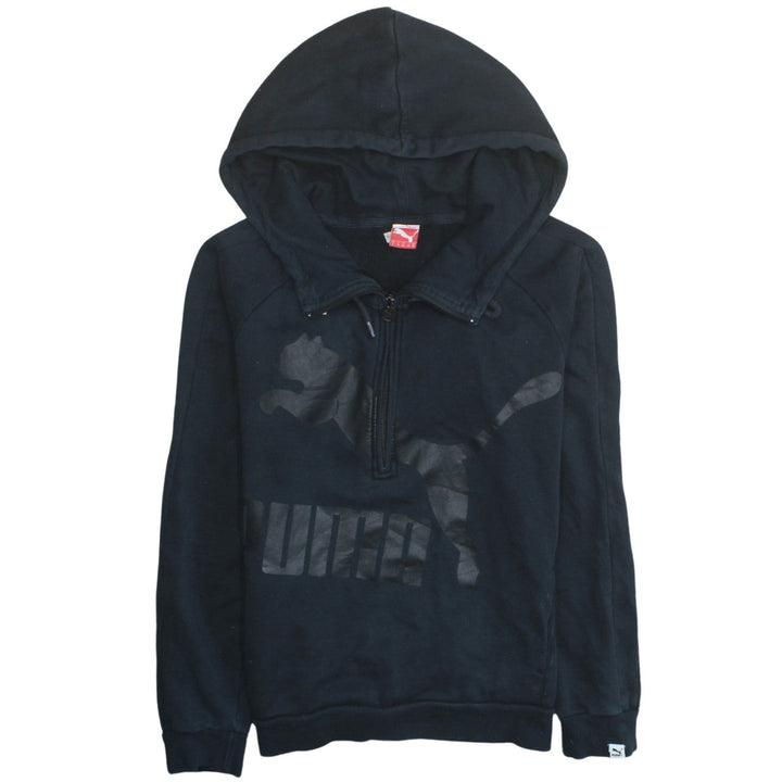 Puma Womens Black Size 10 1/4 Zip Logo Hoodie Sweatshirt