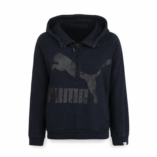 Puma Womens Black Size 10 1/4 Zip Logo Hoodie Sweatshirt