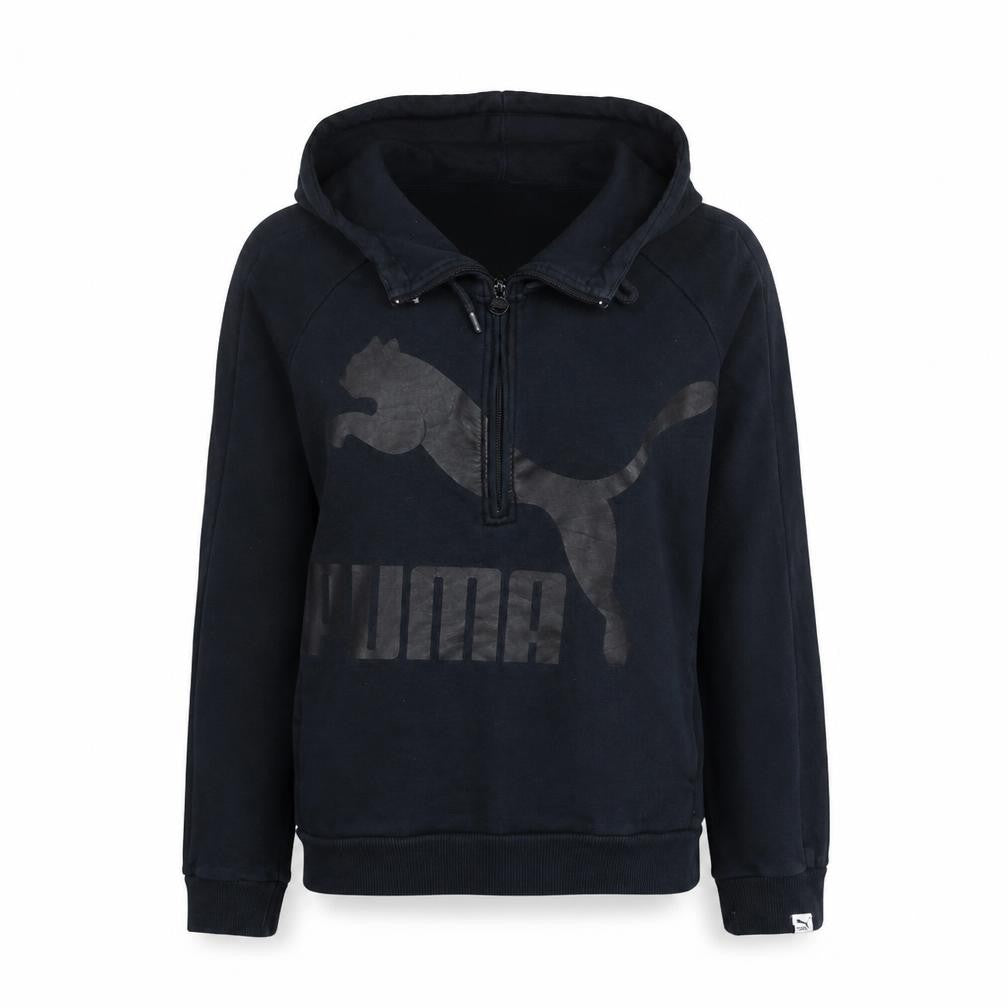 Puma Womens Black Size 10 1/4 Zip Logo Hoodie Sweatshirt