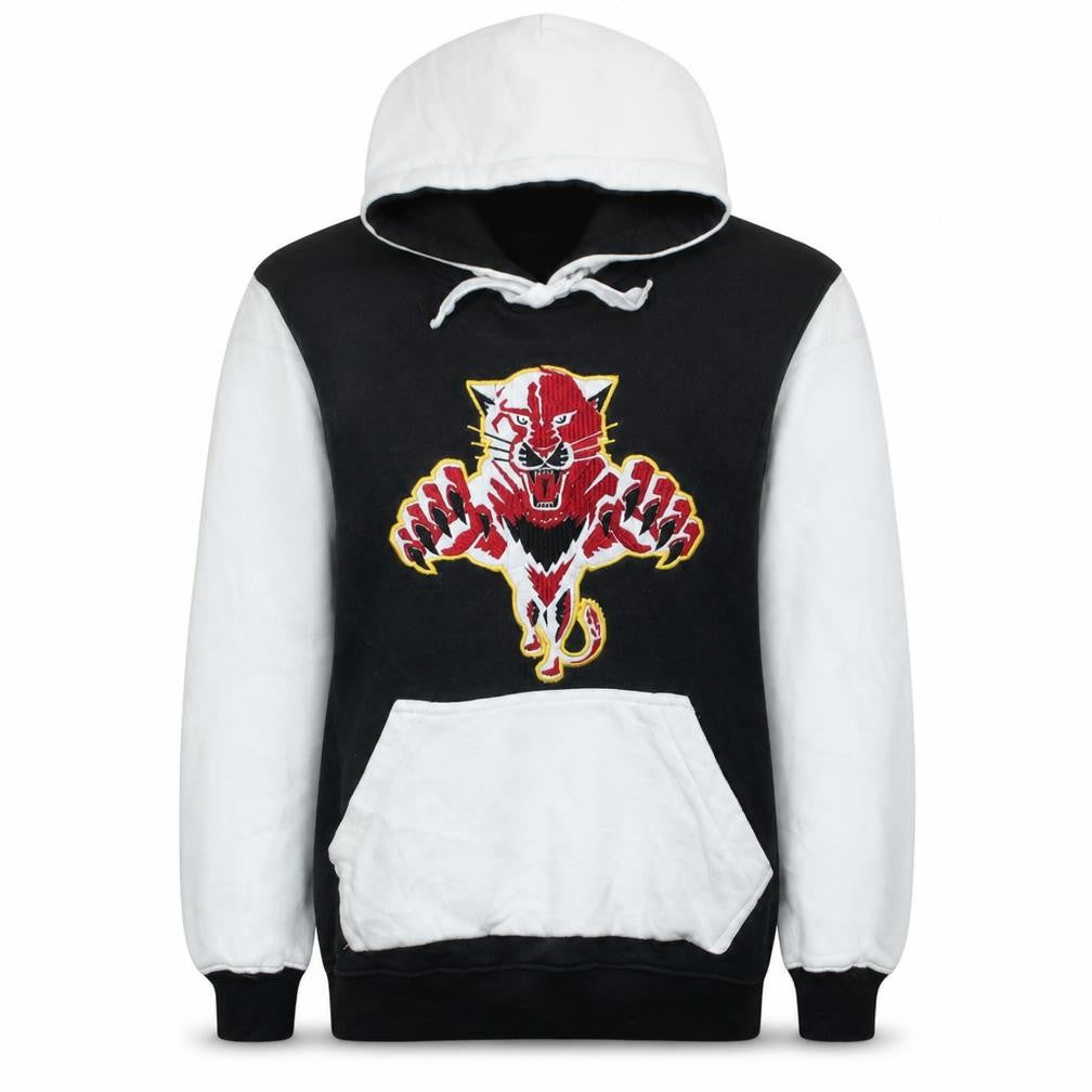 Front view of Bibombs Men's Black & White Embroidered Tiger Pullover Hoodie, size S
