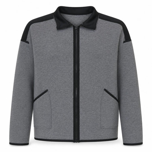 Front view of Champion Men's Grey Full Zip Track Jacket, size M, Athletic Style