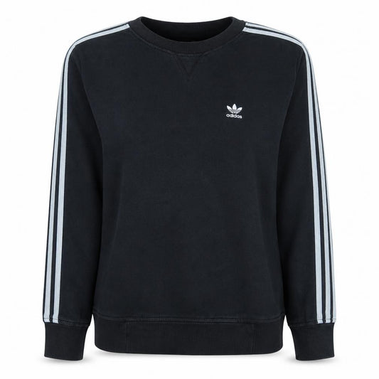 Front view of Adidas women’s black crew neck sweatshirt, size UK 10, regular fit