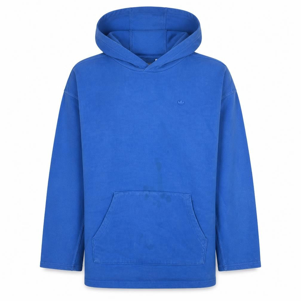 Front view of Adidas Men Blue Pullover Hoodie, size L, Regular Fleece