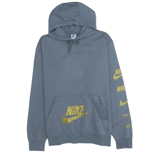 Nike Mens Blue XL Pullover Hoodie with Gold Logo Print Sweatshirt