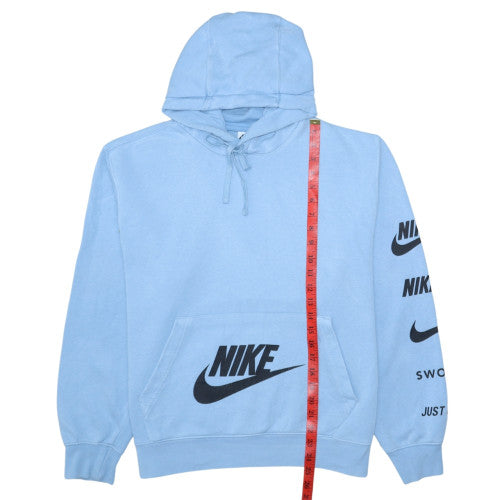 Nike Women's Blue Pullover Hoodie Medium Cotton Blend Graphic Print