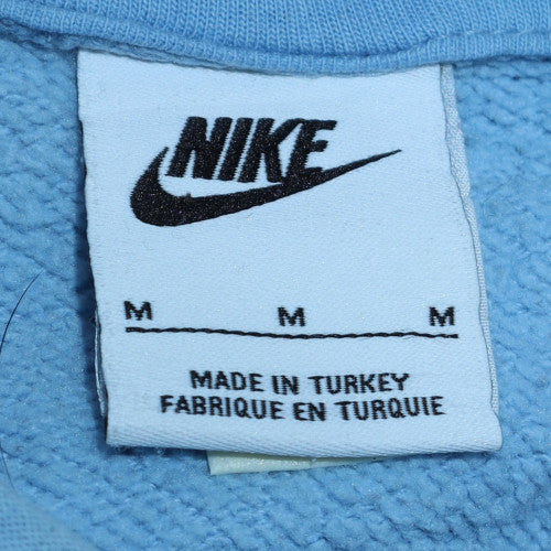 Nike Women's Blue Pullover Hoodie Medium Cotton Blend Graphic Print