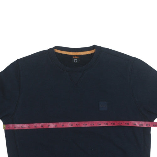Boss Men's Blue Crew Neck Regular Fit Cotton Sweatshirt M