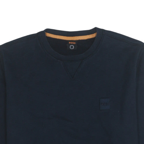 Boss Men's Blue Crew Neck Regular Fit Cotton Sweatshirt M