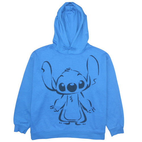 Disney Women Blue Stitch Pullover Hoodie 2XL Cotton Graphic Sweatshirt