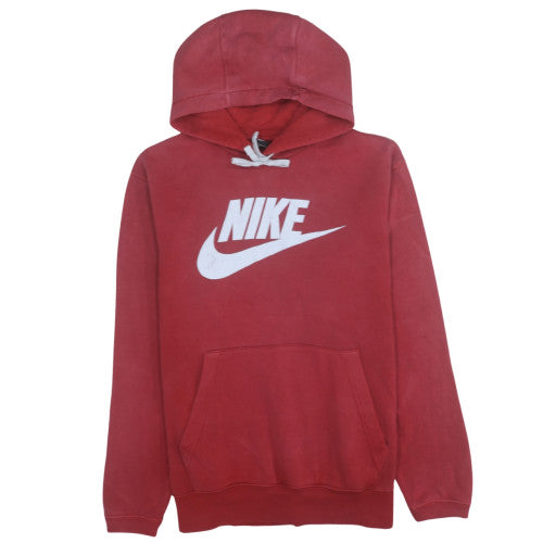 Nike Women Red Pullover Hoodie L Logo Print Casual Sweatshirt
