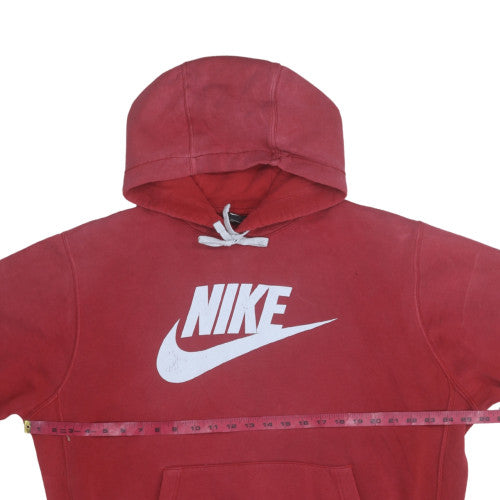 Nike Women Red Pullover Hoodie L Logo Print Casual Sweatshirt