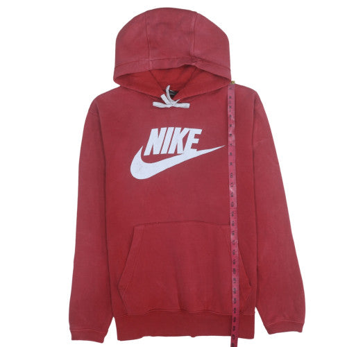 Nike Women Red Pullover Hoodie L Logo Print Casual Sweatshirt