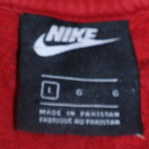 Nike Women Red Pullover Hoodie L Logo Print Casual Sweatshirt