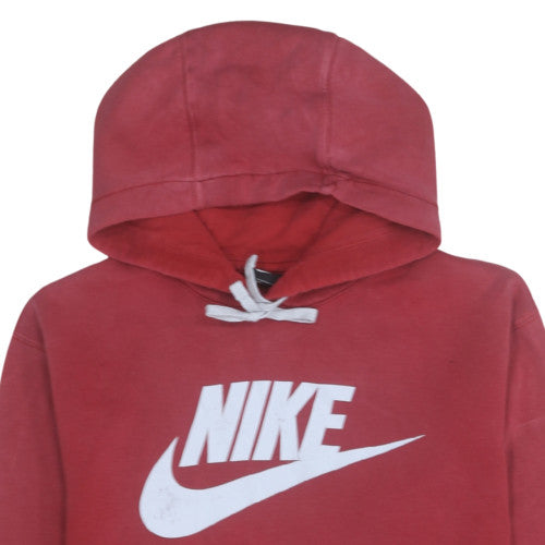 Nike Women Red Pullover Hoodie L Logo Print Casual Sweatshirt