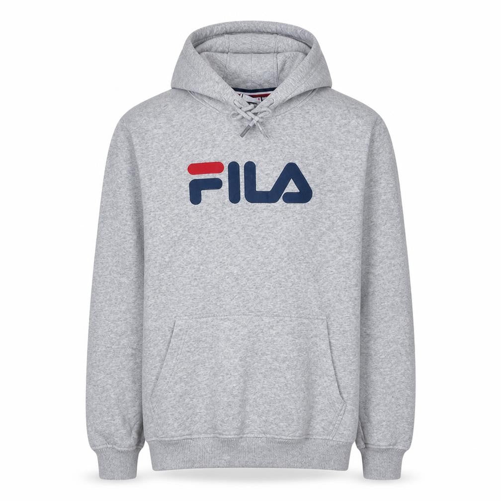 Front view of Fila Men's Grey Pullover Hoodie Medium Cotton Blend Sportswear