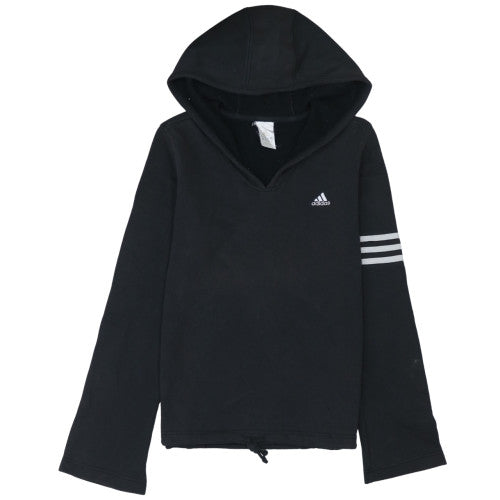 Adidas Womens Black Pullover Hoodie Size 10 Cotton Hooded Athletic Top