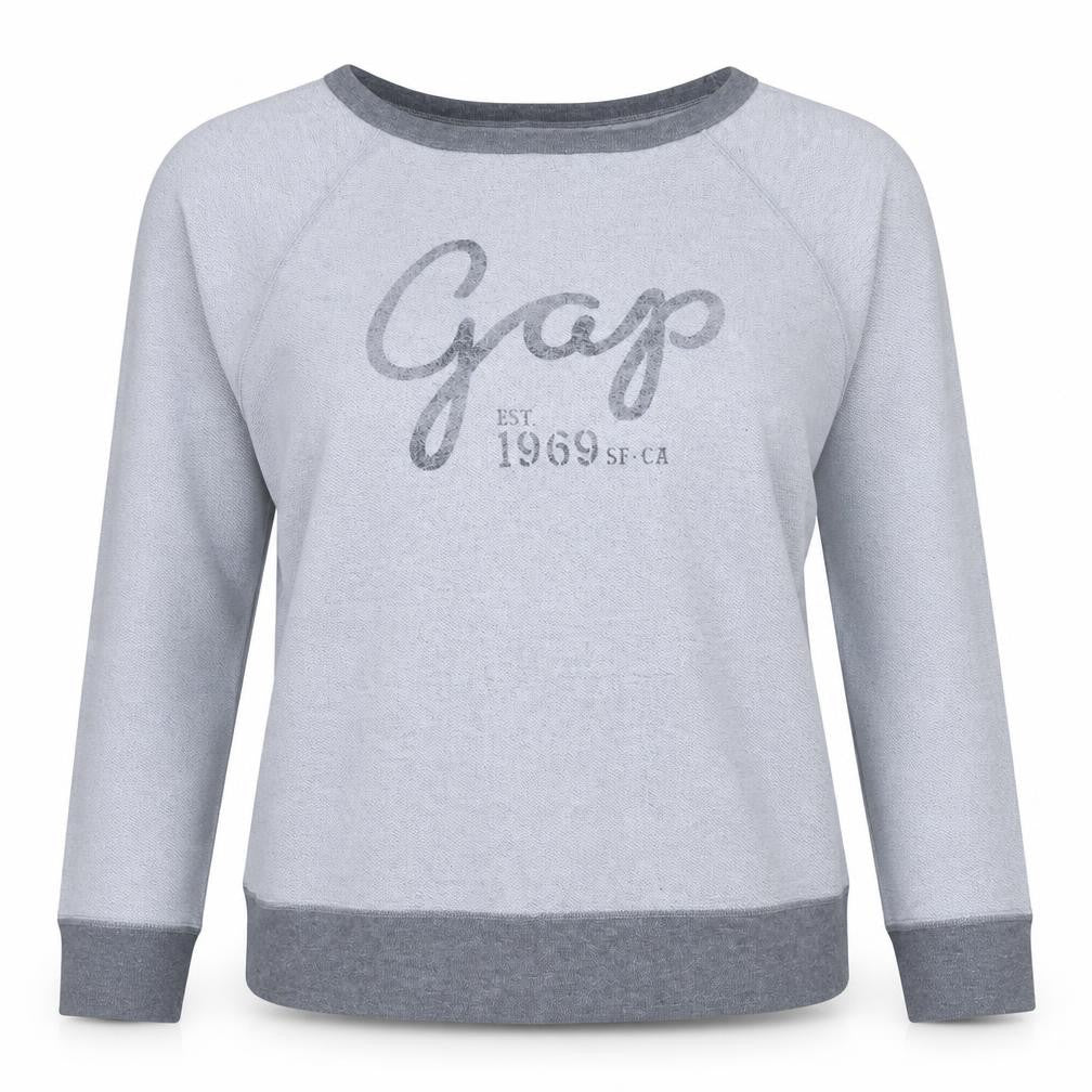 Front view of Gap Women Grey Logo Crew Neck Pullover Sweatshirt, size M