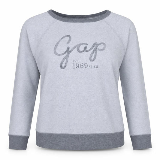 Front view of Gap Women Grey Logo Crew Neck Pullover Sweatshirt, size M