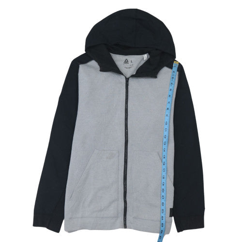 Reebok Men Grey Full Zip Hoodie L Regular Fit Sweatshirt