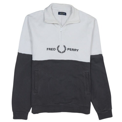 Fred Perry Men's White 1/2 Zip Sweatshirt Size M Colour Block Logo