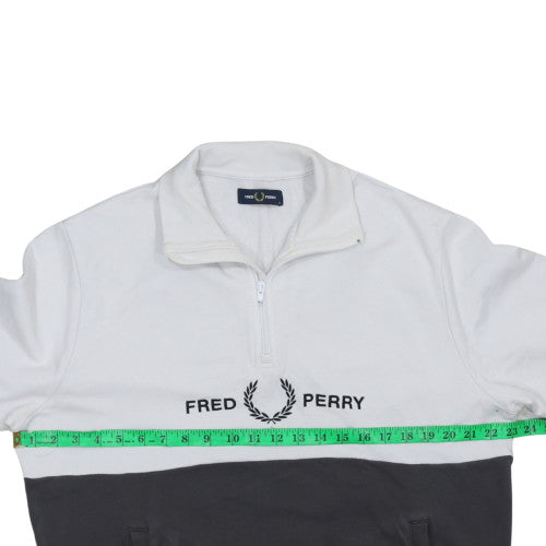 Fred Perry Men's White 1/2 Zip Sweatshirt Size M Colour Block Logo