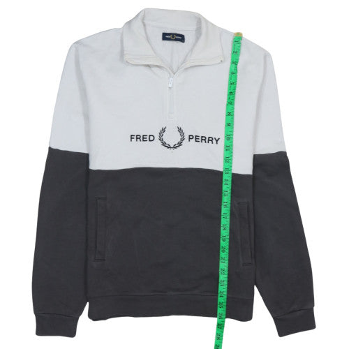 Fred Perry Men's White 1/2 Zip Sweatshirt Size M Colour Block Logo