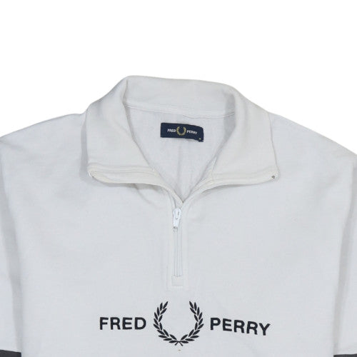 Fred Perry Men's White 1/2 Zip Sweatshirt Size M Colour Block Logo