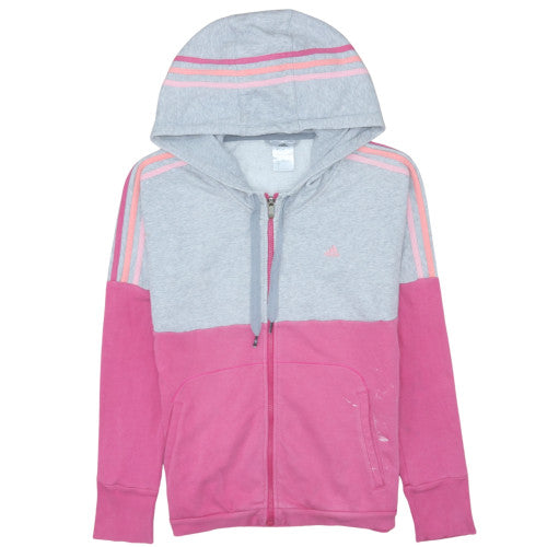 Adidas Womens Grey Pink Full Zip Hoodie Size 8-10