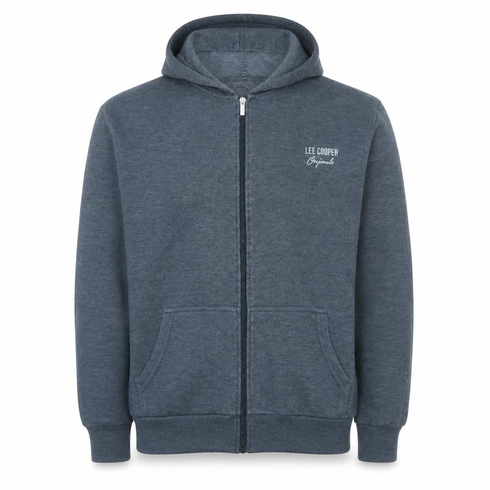 Front view of Lee Cooper Men's Blue Full Zip Hoodie, size M, Regular Fit