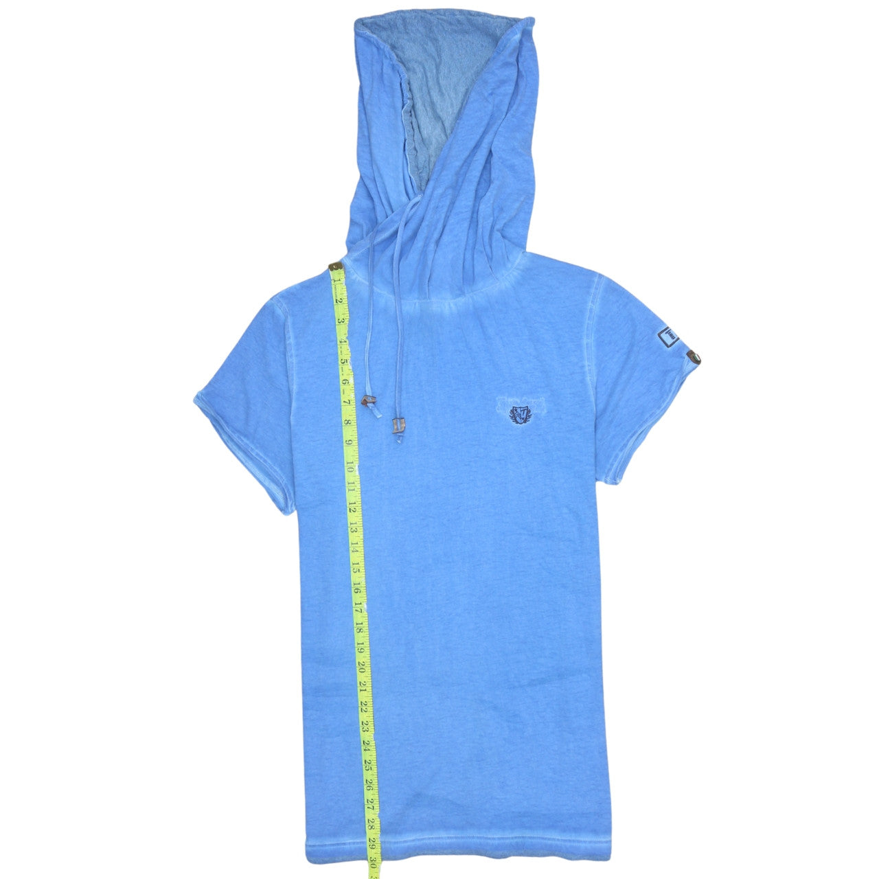 Tazzio Men Blue Short Sleeve Hooded Casual Shirt XL Cotton