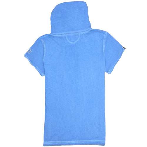 Tazzio Men Blue Short Sleeve Hooded Casual Shirt XL Cotton