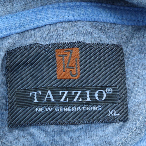 Tazzio Men Blue Short Sleeve Hooded Casual Shirt XL Cotton