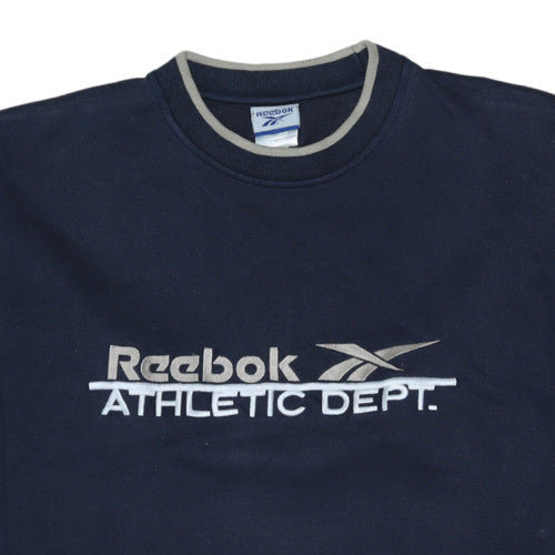 Reebok Men's Blue Pullover Sweatshirt L Crew Neck Athletic Dept Logo