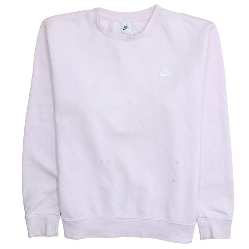 Nike Womens Pink Crew Neck Sweatshirt L Logo Cotton Blend Pullover