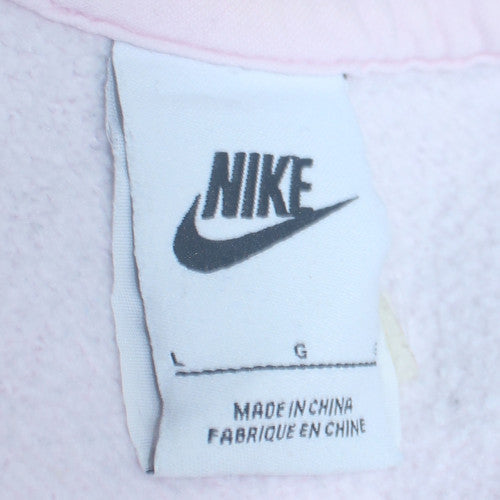 Nike Womens Pink Crew Neck Sweatshirt L Logo Cotton Blend Pullover