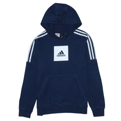 Adidas Boys Blue Pullover Hoodie Sweatshirt Size 13-14 Years Cotton Blend