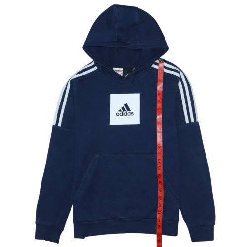Adidas Boys Blue Pullover Hoodie Sweatshirt Size 13-14 Years Cotton Blend