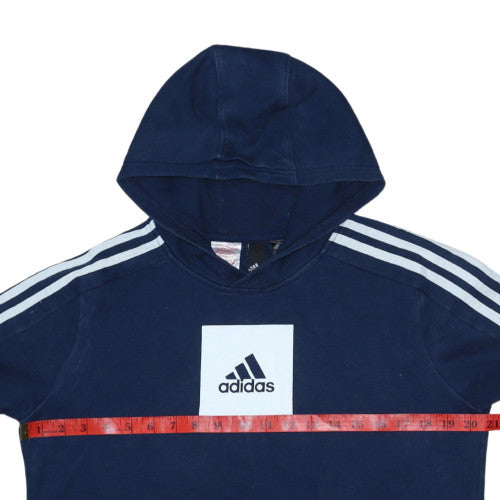 Adidas Boys Blue Pullover Hoodie Sweatshirt Size 13-14 Years Cotton Blend