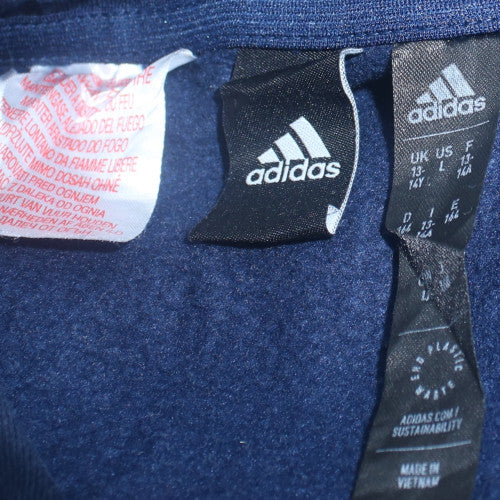 Adidas Boys Blue Pullover Hoodie Sweatshirt Size 13-14 Years Cotton Blend
