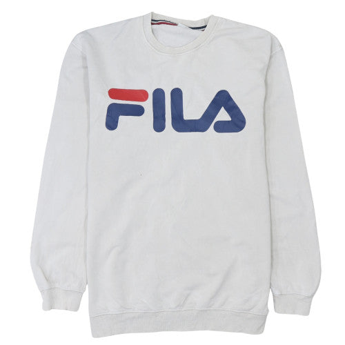 FILA Men's White Pullover Sweatshirt Large Crew Neck Logo Sportswear