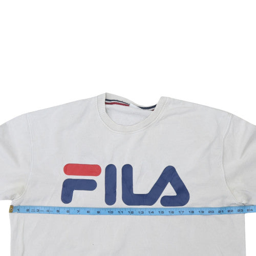 FILA Men's White Pullover Sweatshirt Large Crew Neck Logo Sportswear