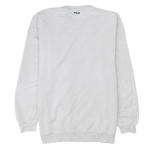 FILA Men's White Pullover Sweatshirt Large Crew Neck Logo Sportswear