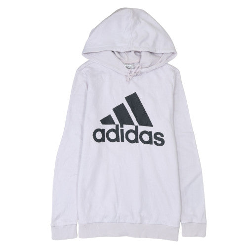 Adidas Women White Pullover Hoodie L Logo Hooded Sweatshirt