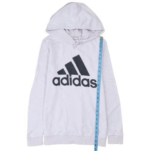 Adidas Women White Pullover Hoodie L Logo Hooded Sweatshirt