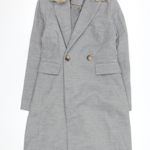 Topshop Womens Grey Faux Fur Collar Long Coat Size 6