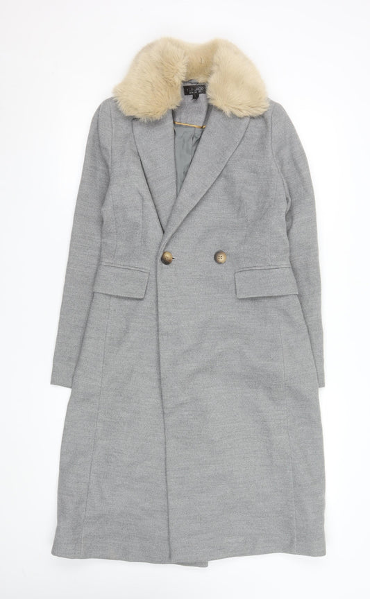 Topshop Womens Grey Faux Fur Collar Long Coat Size 6