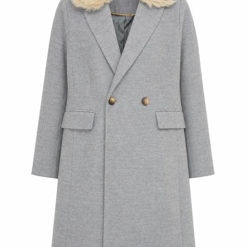 Topshop Womens Grey Faux Fur Collar Long Coat Size 6