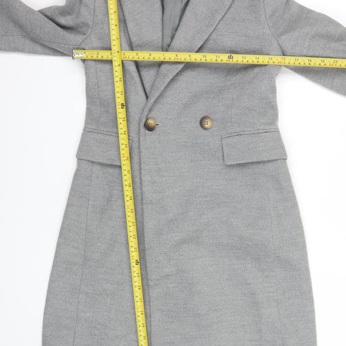 Topshop Womens Grey Faux Fur Collar Long Coat Size 6