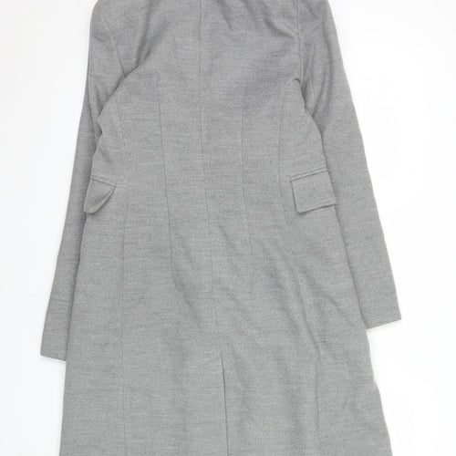 Topshop Womens Grey Faux Fur Collar Long Coat Size 6